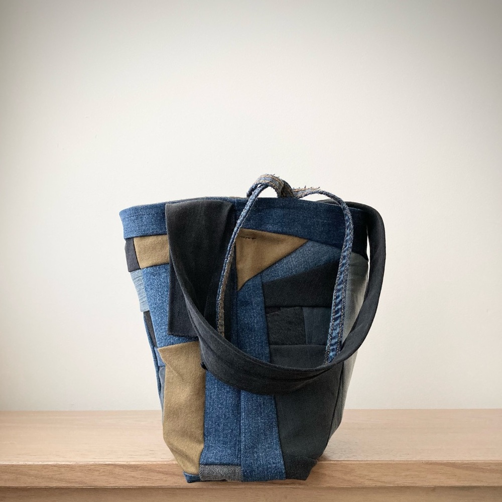 origami boro dumpling bag patchwork color block hobo tote denim jean joodito - Picture 6 of 9